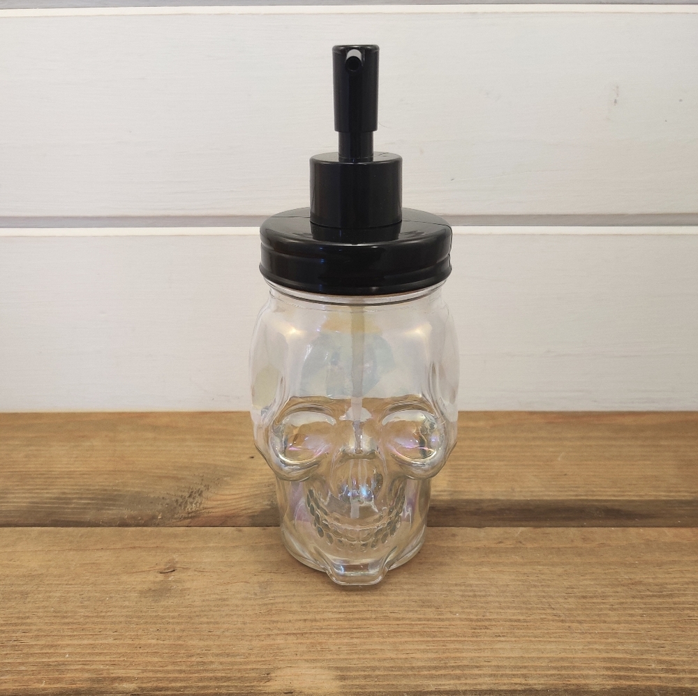 Iridescent Clear Skull Mason Jar Soap Dispenser